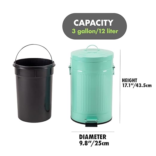 Mint Green Trash Can with Lid Turquoise Bathroom Bedroom Waste Basket Soft Close Small Teal Garbage Can Retro Vintage Home Office Trash Can 12 Liter/3 Gallon Glossy Mint Green