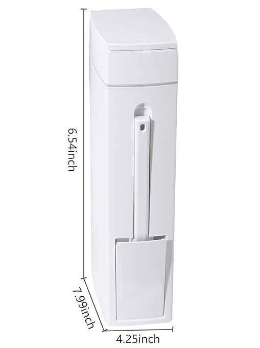 Slim Bathroom Trash CanBathroom Trash Can with Toilet Brush and Holder Set 4.5 Liter / 1.2 Gallon Press-Type Plastic Garbage Can Slim Rectangular Trash Bin for Toilet