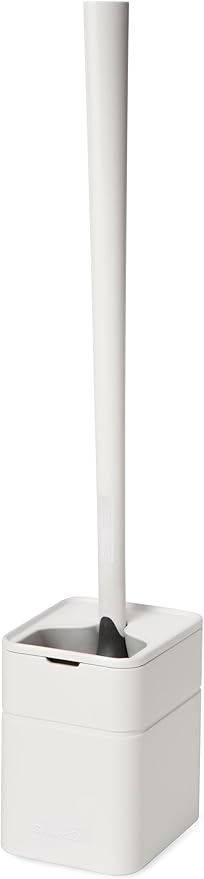 Broombi Sani-Flex Toilet Brush Squeegee and drip-Less Holder Set with a Patented Silicone Bristle-Free Head - no Mess no clinging gunk or Poo Super Clean Solution (White)