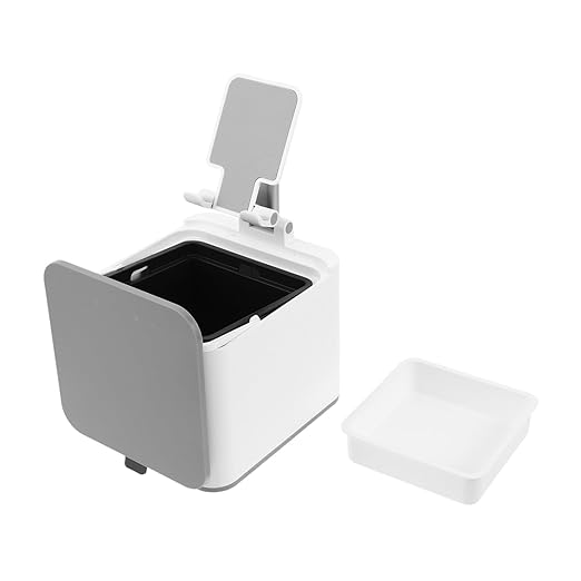 Trash Can with Phone Holder Mini Desktop Garbage Bin for Office Bedroom Kitchen and Travel Versatile and Portable Wastebasket for Compact Storage