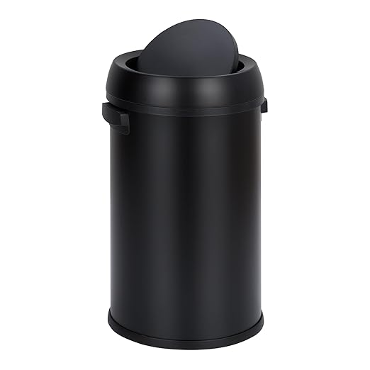 GarveeHome 17 gal/65 L Swing Top Trash Can Stainless Steel Rubbish Bin Commercial Grade Waste Container Round Garbage Can for Outdoor Home Office Restaurant Black