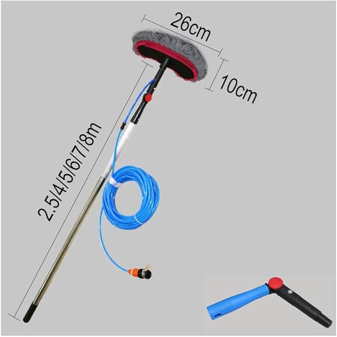 Window Cleaning Kit Solar Panel Cleaning Brush and Pole 180° Rotatable Telescopic Water Supply Suitable for High Window Cleaning Solar Photovoltaic Panel Cleaning and Cleaning Cars.