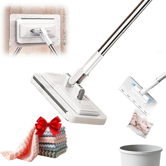 2026 New Disposable Dust Mini Mop with 10 Reusable Cloths 53'' Disposable Dust Mop Convenient Cloth Changing Mini Mop Handle Wet and Dry Flat Mopping for Multi Surface Floor Cleaning (43’‘+5Cloths)