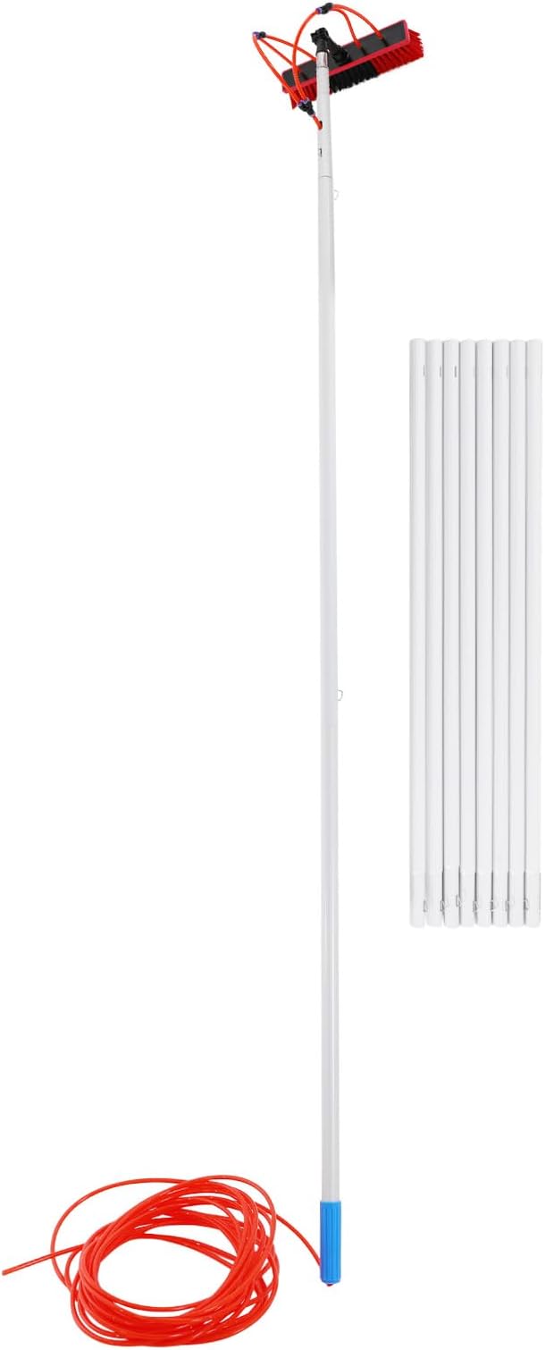 32.8FT Window Cleaning Water Fed Brush Kit 13.2'' Detachable Brush Head Window Glass Washing Cleaner Equipment Kit 8 Adjustable Telescopic Pole Tool for Household &amp Outdoor