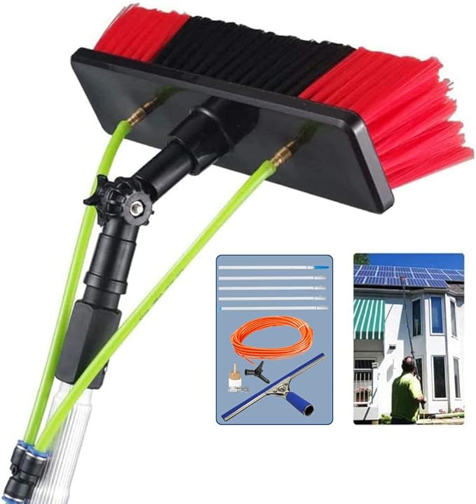 3-12m Water Fed Window Cleaning Pole Water Fed Telescopic Cleaner Brush with Squeegee Cleaning Photovoltaic and Solar Panels Extension Pole / 5m Pole / 30cm Brush Head