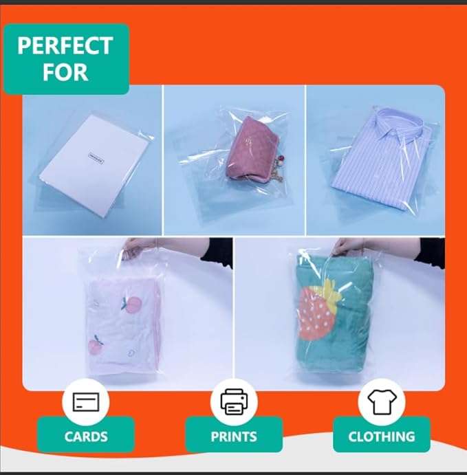 iMailer - 1000 Pcs - 14 x 20 Clear Cellophane Bags - Resealable Self Sealing Cello Poly Bags for Clothing T-Shirt Prints Photos Documents