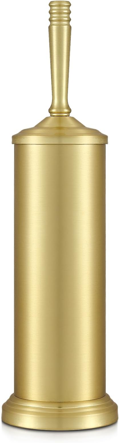 Gold Toilet Brush and Holder Set Stainless Steel Toilet Brush for BathroomHeavy Duty Gold Toilet Bowl Brush and HolderDeep Cleaning Modern Toilet Cleaner Brush -Space Saving Covered Brush Durable