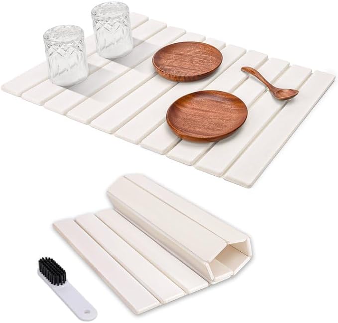 Foldable Stone Dish Drying Mat for Kitchen Counter24×16Fast Dry Pad Absorbent Countertop Mat Heat-resistant MatDiatomaceous Earth MatsWhite