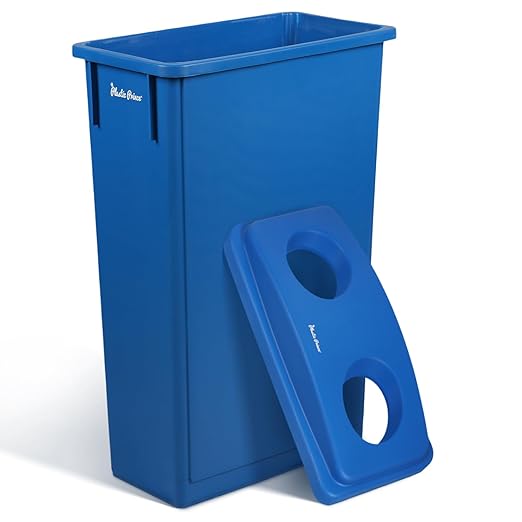 23 Gallon Slim Trash Can with Recycling Lid for Bottles and Cans Blue Commercial Rectangular Garbage Can Waste Bin for Home Kitchen Office Cabinet
