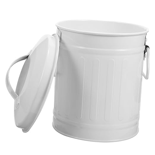 VILLCASE Sturdy Iron Metal Trash Bin Small Desk Waste Container Lid Office Wastebasket for Home