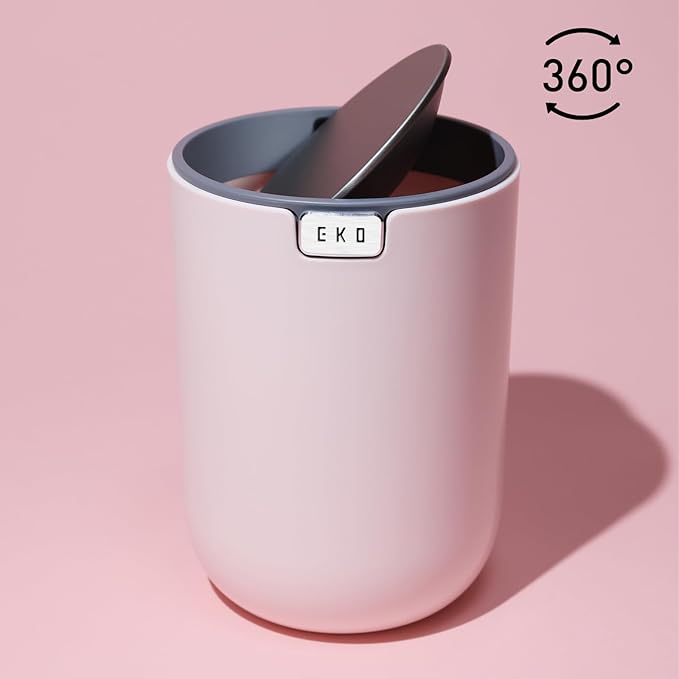 EKO Mini Trash Can Combo Set - Includes Two 0.4 Gallon Swing-Top Wastebaskets – Perfect for Desks Bathroom Vanity Countertop and More (1 Pink and 1 Blue)