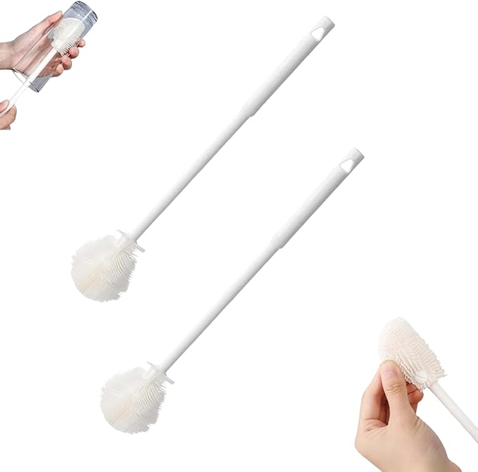 Upgraded 360 ° Flexible Silicone Bottle Brush Long Handle Narrow Mouth Container Water Bottle Glass Cleaning Tool (2 Pcs)