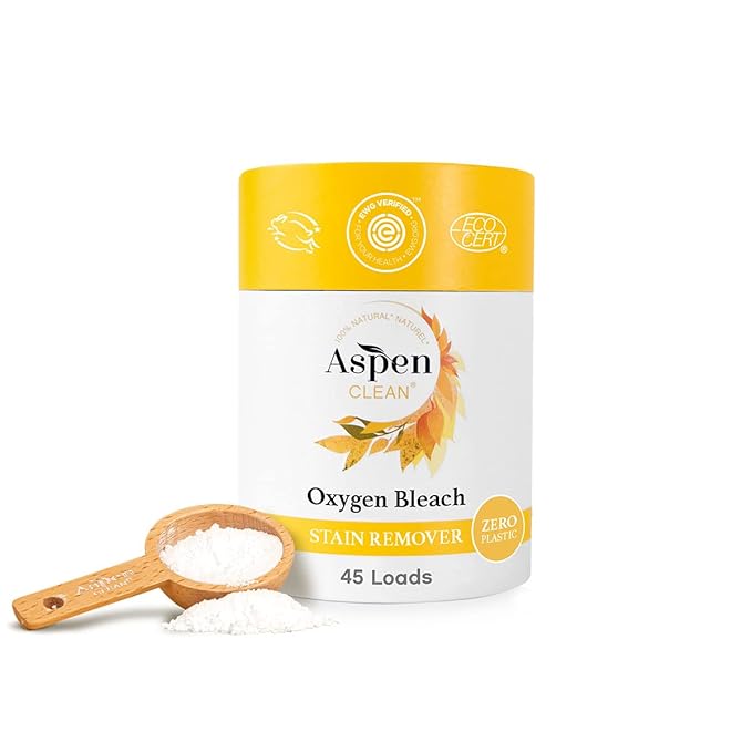 AspenClean | Unscented Oxygen Bleach Powder | Color Safe Laundry Stain Remover | Bleach Alternative | EWG Verified™ Hypoallergenic Non-Toxic | 45 Loads