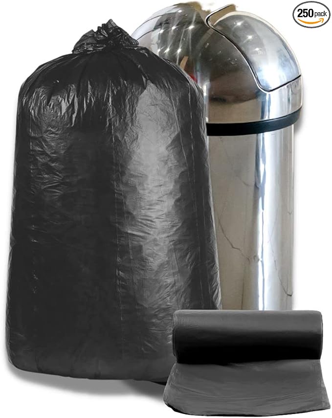 Plasticplace 32-33 Gallon Trash Bags │ 16 Microns │ Black High Density Garbage Can Liners │ 33” x 40” (250 Count)