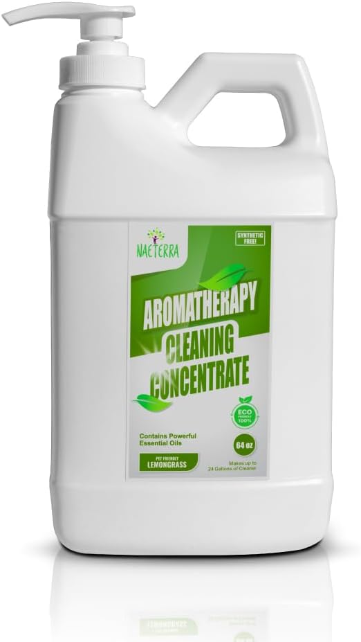 Naeterra Lemongrass Aromatherapy Cleaning Concentrate 64 oz - Natural All Purpose Multi Surface Cleaner - Plant Based Essential Oil Formula for Floors Glass &amp Granite - Pet Safe - Makes 24 Gallons