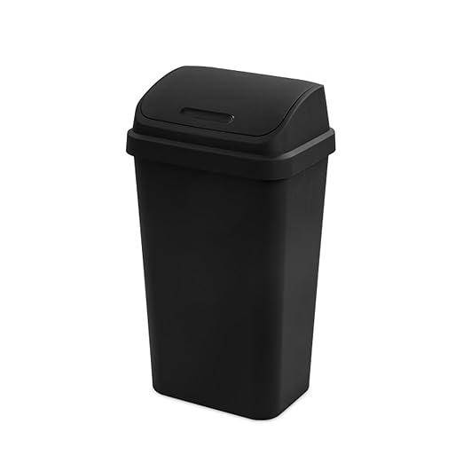 Sterilite 4-Pack Swing Top Wastebasket Sleek Square Profile Trash Can 13 Gallon Black - Modern Garbage Bin for Kitchen Bathroom Garage and Workspace Fits 13 Gal Liners