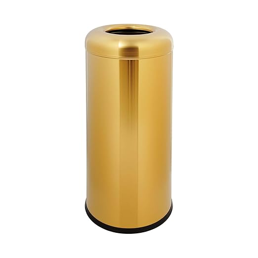 60 L / 15 Gal Trash Can with Lid Round Indoor Waste Bin Commercial Trash Can with Removable Barrel Stainless Steel Hotel Garbage Bin for Home Office Restaurant (Gold)