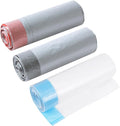 Disposable Drawstring Trash Bags 90pcs Portable Rubbish Bags with Red and Blue Drawstrings Gray and White Color Mixed Suitable for Kitchen and Household Waste Random Color