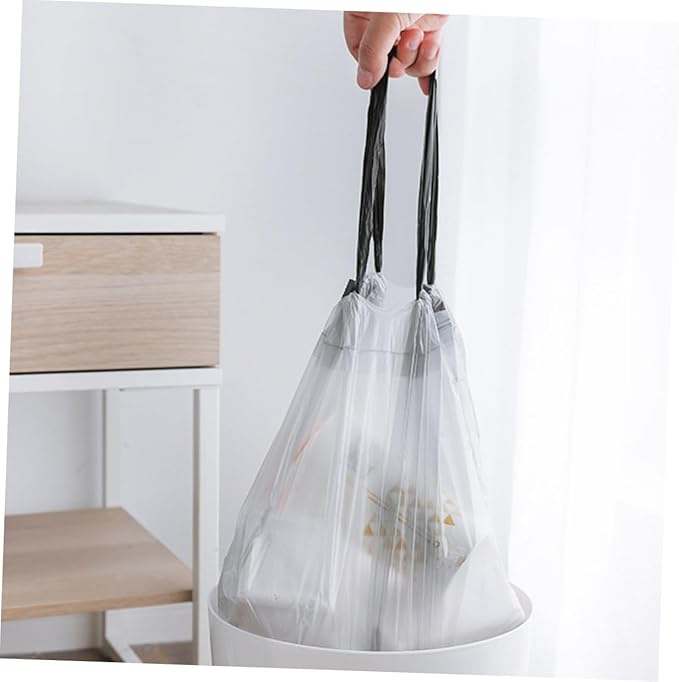 Disposable Drawstring Trash Bags 90pcs Portable Garbage Bags with Handles Gray and White Color Random Suitable for Kitchen Bathroom Car Use Random Color