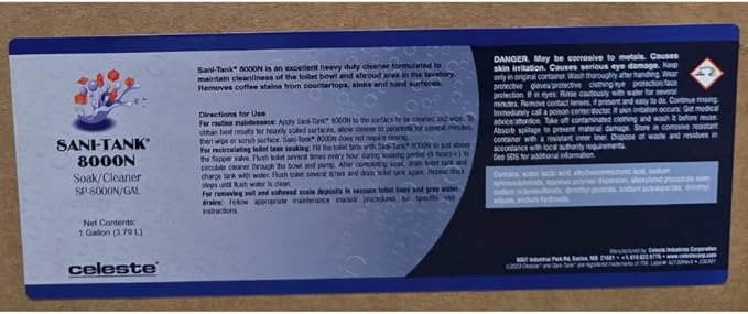 Celeste SP-8000N/GAL Sani-Tank® N Lavatory Soak Cleaner – 1 Gallon – Biodegradable Non-Toxic Solution for Removing Organic &amp Mineral Buildup in Aircraft Lavatories (Case of 4 Bottles)