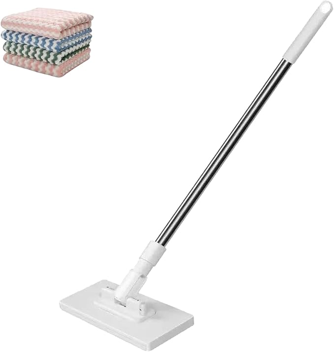 Snap Grip Mini Mop Zero Touch Mini Mop Clever Snap-Grip MiniMop Disposable Dustmop with 4 Reusable Cloths 360° Hands-Free Minimop Clip Mopping Stick for Floor Cleaning (1PC)