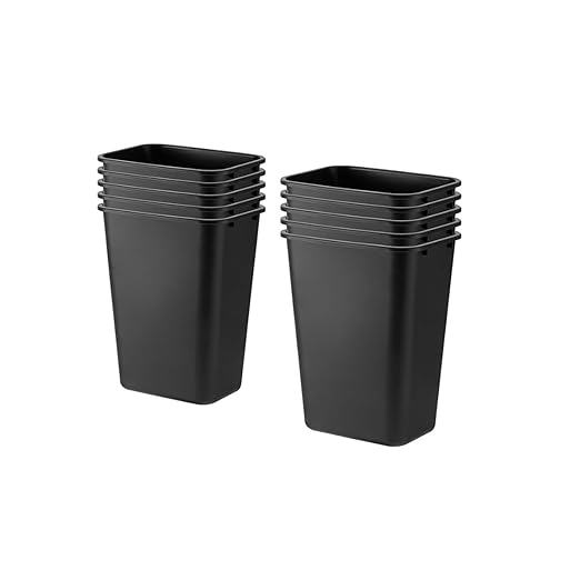 10 Pack Recycle Wastebasket 41 Qt./10 Gallon Rectangular Wastebasket/Trash Can Kit - Space Saving Recycling Bin Narrow Spaces in Commercial Kitchen Home Office and Dorm - Black