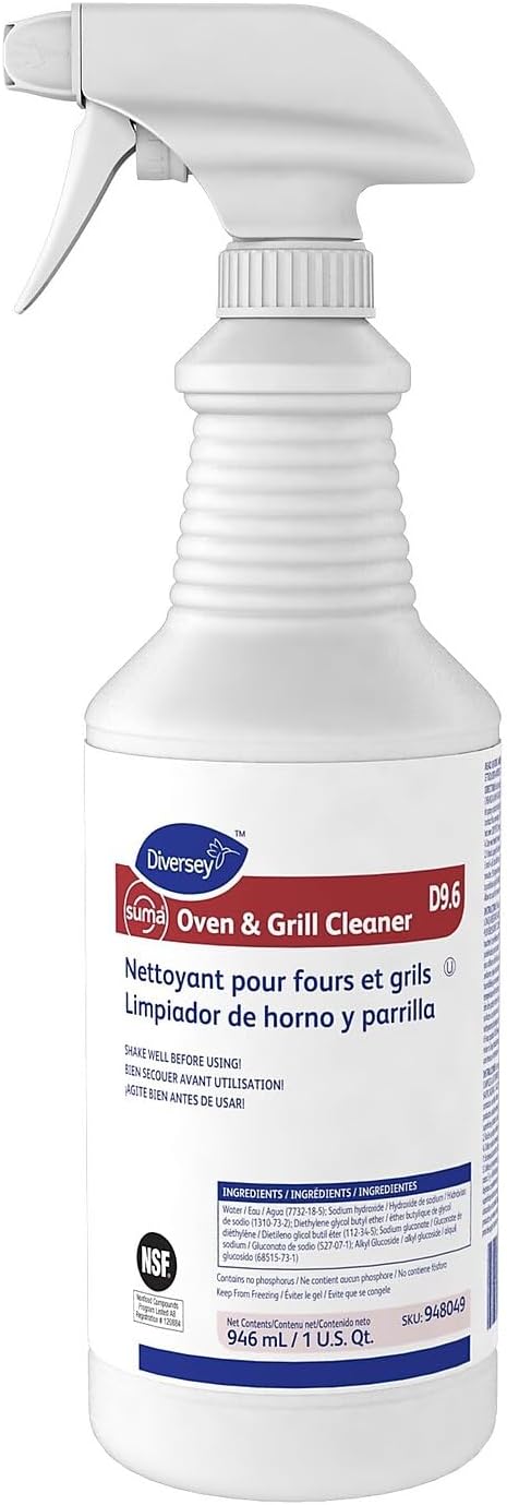 Diversey 948049 SUMA Oven and Grill Cleaner Heavy Duty Removes Baked on Grease and Carbon Buildup Capped Ready-to-Use Gel 32-Ounce (Pack of 12 with 2 Spray Nozzles)