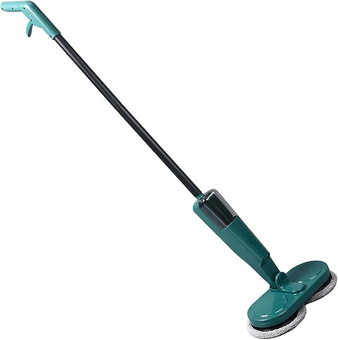 Electric Mop Lightweight Cordless with Water Sprayer Rechargeable 2000mAh Battery White - Quiet Operation Adjustable Length Ideal for Hardwood and Tile Floors (Green)