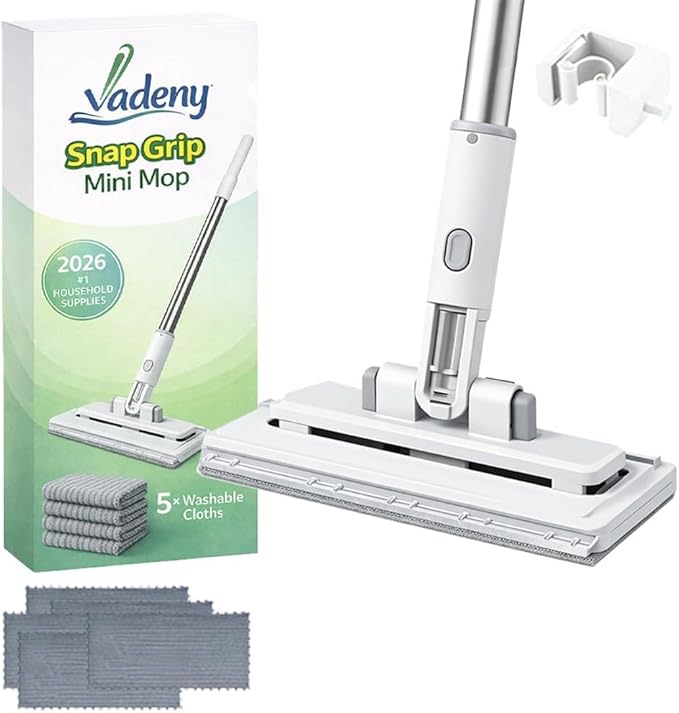 Cloth Changing Mini Mop Zero Touch Lazy Flat Cleaning Tool Clip Clamp Disposable Dust Sweeper Portable Hands Free Wet and Dry Compatible Click Snap Easy Wall Floor Clean Reusable for Small Spaces