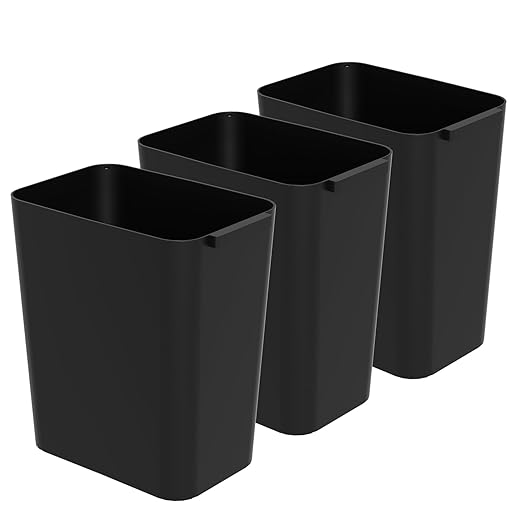4.5 Gallon Slim Plastic Wastebasket 3 Pack Rectangular Small Trash Can Wastebasket for Office Bathroom Kitchen Black