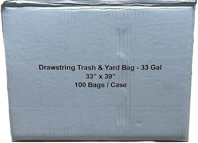 Drawstring Trash Bags 33 Gallon 33 x 39 Inches 100 Count Black