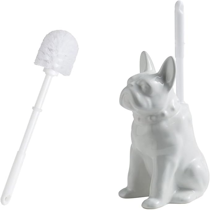 Cute Shar Pei Dog Toilet Brush Holder - White Ceramic Decorative Toilet Brush Set for Bathroom Semi-Open Quick-Dry Design Unique Animal Bathroom Decor Gift for Dog Owners