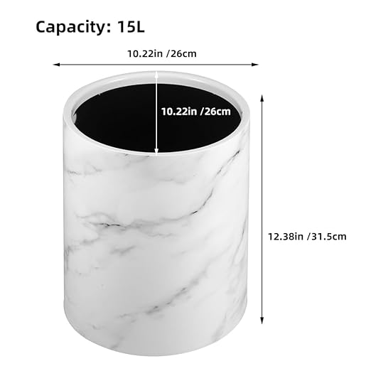 Marble Pattern Wastebasket Lidless Trash Can Opening Garbage Container for Bedroom Bathroom Kitchen Dormitory with Stable Structure and Modern Design