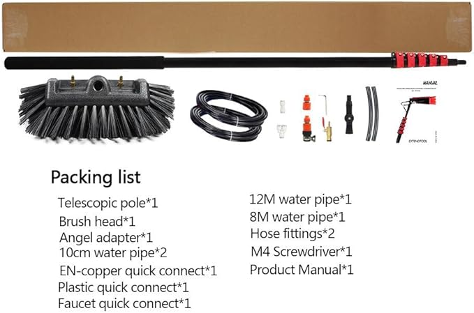 2-in-1 Telescopic Rod with 5-Surface Brush and Window Wiper – Adjustable Length of Window Cleaner – 3.6m-10.8m – Window Cleaner with Solar Panel5.4 M/18 Ft