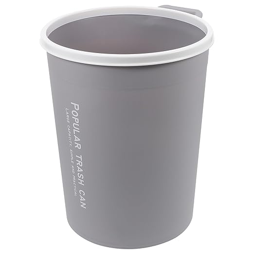 Round Household Trash Can Waste Container Gray Small Kitchen Bathroom Wastebasket Compact Garbage Recycling Bin for Home Storage and Bathroom Use