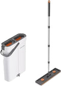 Spin Hand Free Flat Mop 33cm with Bucket Set Floor Cleaning Wet&ampDry System Separation for Living Room Toilet Home Mops(33cm-Bucket-4-Mop)
