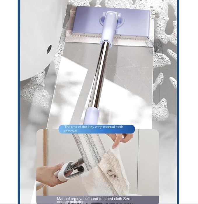 Automatic Cloth Clip mop Bathroom mop Household Cleaning Tablet Small mop Multifunctional face Towel mop Dry and Wet Dual-Purpose Extended 2 Sets (Purple 2PCS 35.8in)