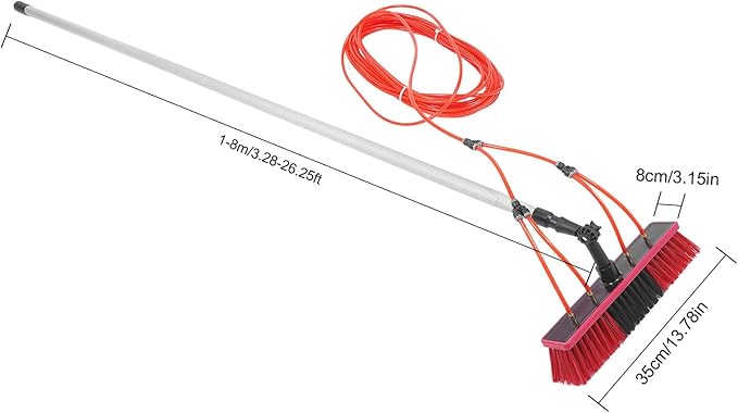 Water Fed Pole Kit 26ft Length Water Fed Brush 8m Water Fed Cleaning System Aluminum Outdoor Window Cleaner w/ 20m Hose Cleaning and Washing Tool for Window Glass Solar Panel