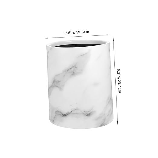 Marble Trash Can Round Garbage Bin 8L Double Layer Waste Basket Container for Kitchen Bathroom Home Office Hotel White