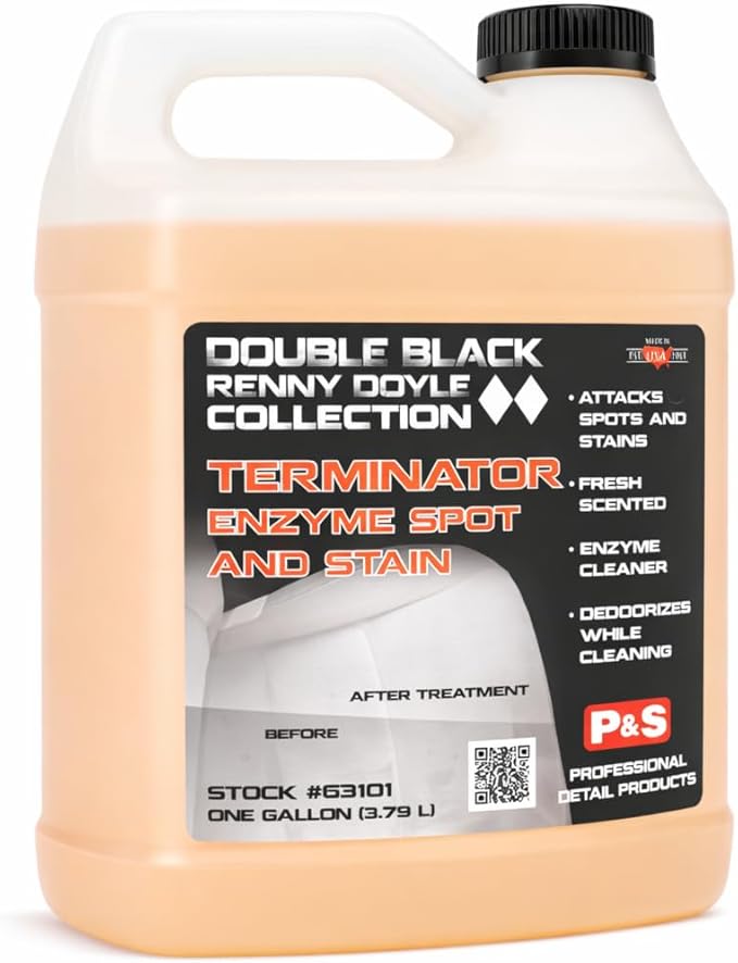 P &amp S Professional Detail Products Terminator Enzyme Spot &amp Stain Remover – Professional Upholstery &amp Carpet Cleaner Eliminates Grease Dirt Protein-Based Stains Fresh Scent - 1 Gallon