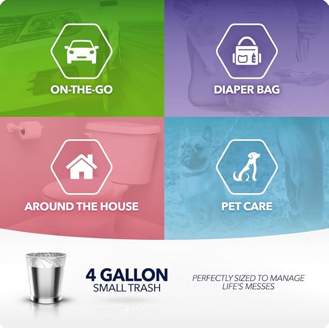 Color Scents Small Trash Bags - 4 Gallon 480 Total Bags (8 Packs of 60 Count) Twist Tie - Lavender Bag in Lavender Scent