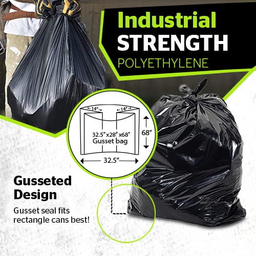 Aluf Plastics PG6-9560 Heavy Duty 95 - 96 Gallon Trash Can Liners - (Huge 50 Pack) - 2.0 MIL Thick Garbage Bags for Toter Contractors Lawn Leaf Yard Waste Commerical Kitchen Industrial Construc