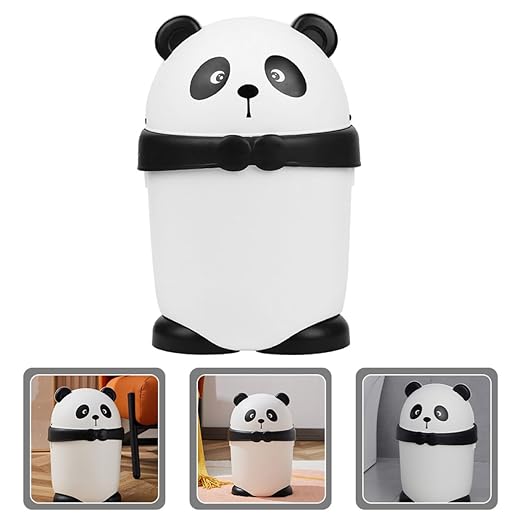 BESPORTBLE Small Panda Trash Can with Flip Lid Reusable Plastic Desktop Garbage Bin for Bathroom Bedroom Kitchen Countertop Wastebasket