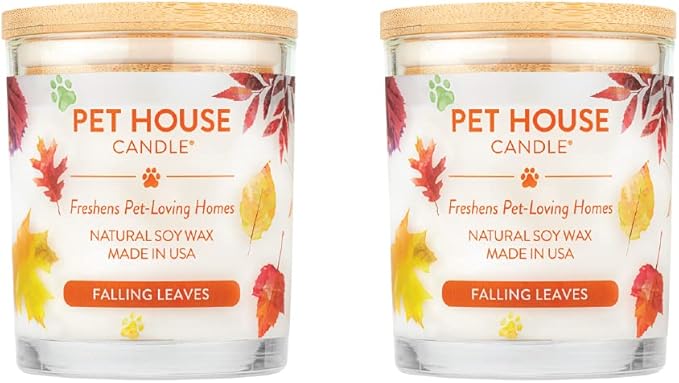 One Fur All Pet House Fall Candles Long Lasting Clean Burning Soy Wax Scented Candles for Pet Odor Falling Leaves 2 Pack
