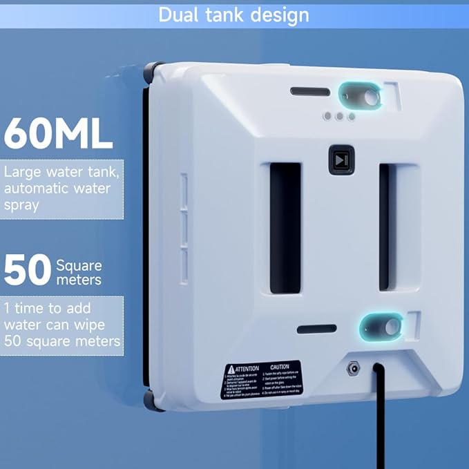 Window Cleaning Robot 3000Pa Suction Auto Water Spray Intelligent Path Planning3 ModesRemote Control&ampSafety Rope–Efficient Glass Cleaner for High-Rise/Frameless/Home Glass with Portable Case