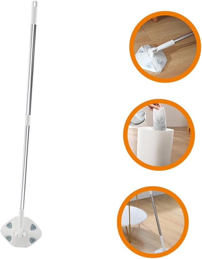 TEHAUX Retractable Handle Dust Mop with Microfiber Face Towel Refill White Triangle Dry Dust Mop for Household Floor Cleaning Lightweight Extendable Cleaning Tool