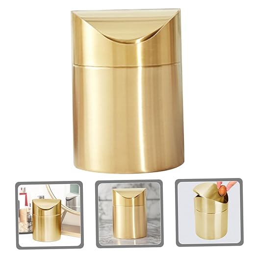 Cabilock Mini Trash Can with Lid Elegant Desktop Wastebasket for Home Office Bathroom Vanity and Car Compact Space Saving Design Versatile Use as Pen Holder