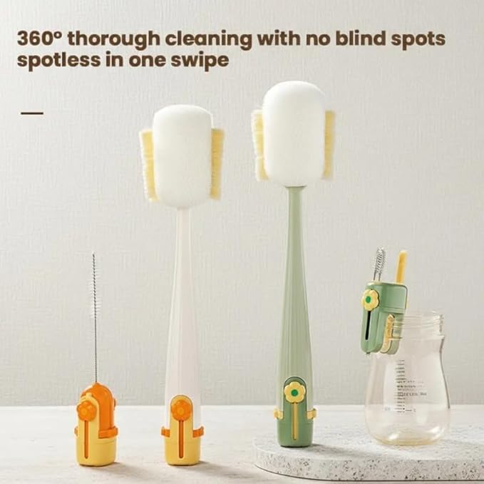 5-in-1 Baby Bottle Brush &amp Cup Cleaner 360-Degree Cleaning Brush Set with Replaceable Brush Heads One-Click Lock for Deep Cleaning Straws Mugs Water Bottles