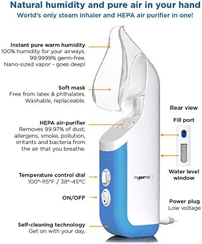 Mypurmist® Essential Kit Plus Facial Steam - Steam Inhaler &amp Facial Steamer Combo Personal Handheld Steam - Sinus Congestion Cold Cough Relief Vocal Care Skincare (Plug-in)
