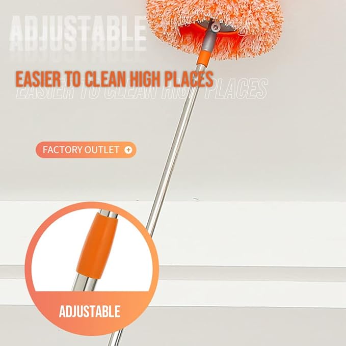360° Rotatable Adjustable Cleaning Mop Extendable Wall Cleaning Mop with Long Handle Multifunctional Dust Mops Household Rotating Mops for Wall Ceiling Window Floor (Orange 50-95CM)